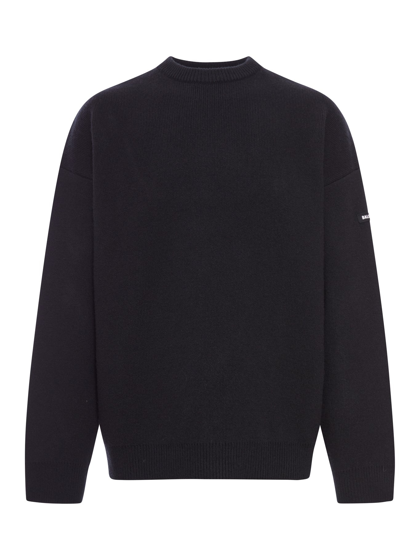 BLACK DOUBLE-FACE WOOL KNIT SWEATER - 2