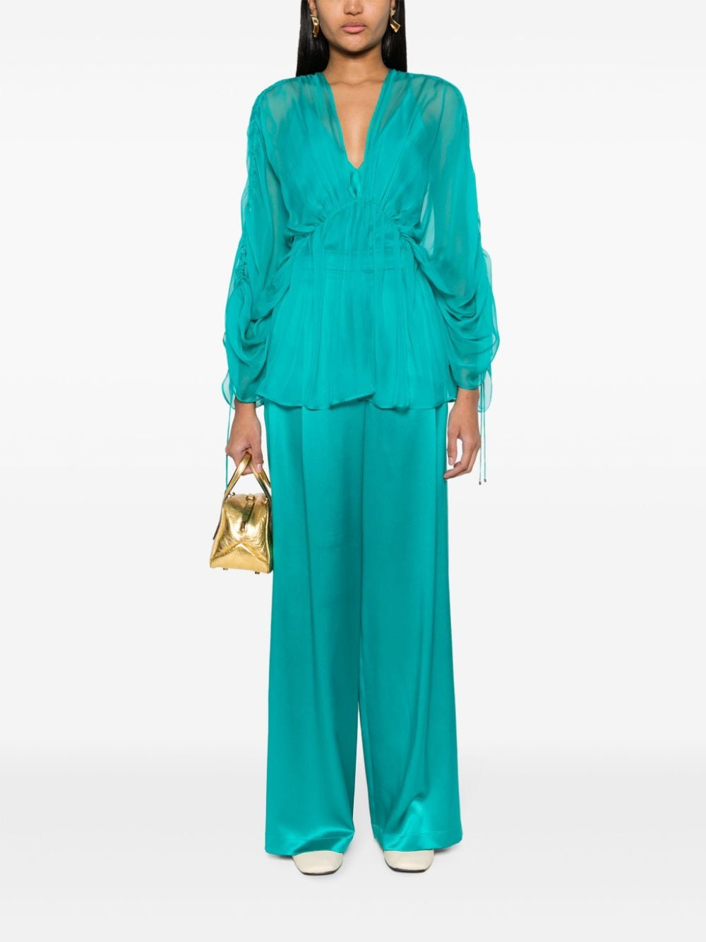 Max Mara Women Satin Wide-Leg Silk Trousers - 2