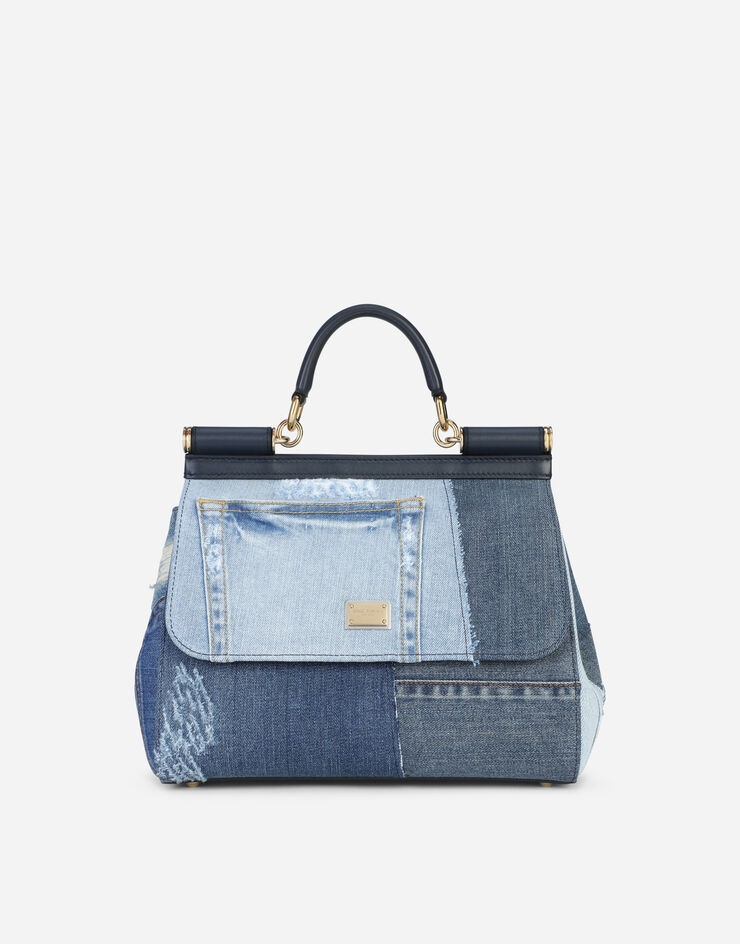 Medium Sicily bag in patchwork denim and calfskin - 1