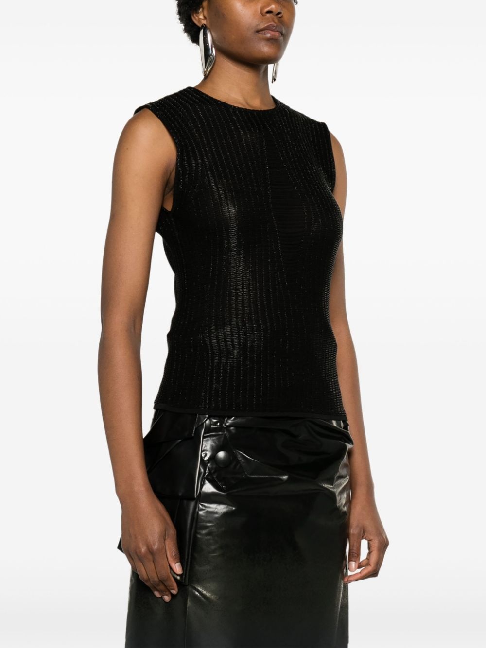 metallic-threading knitted tank top - 3