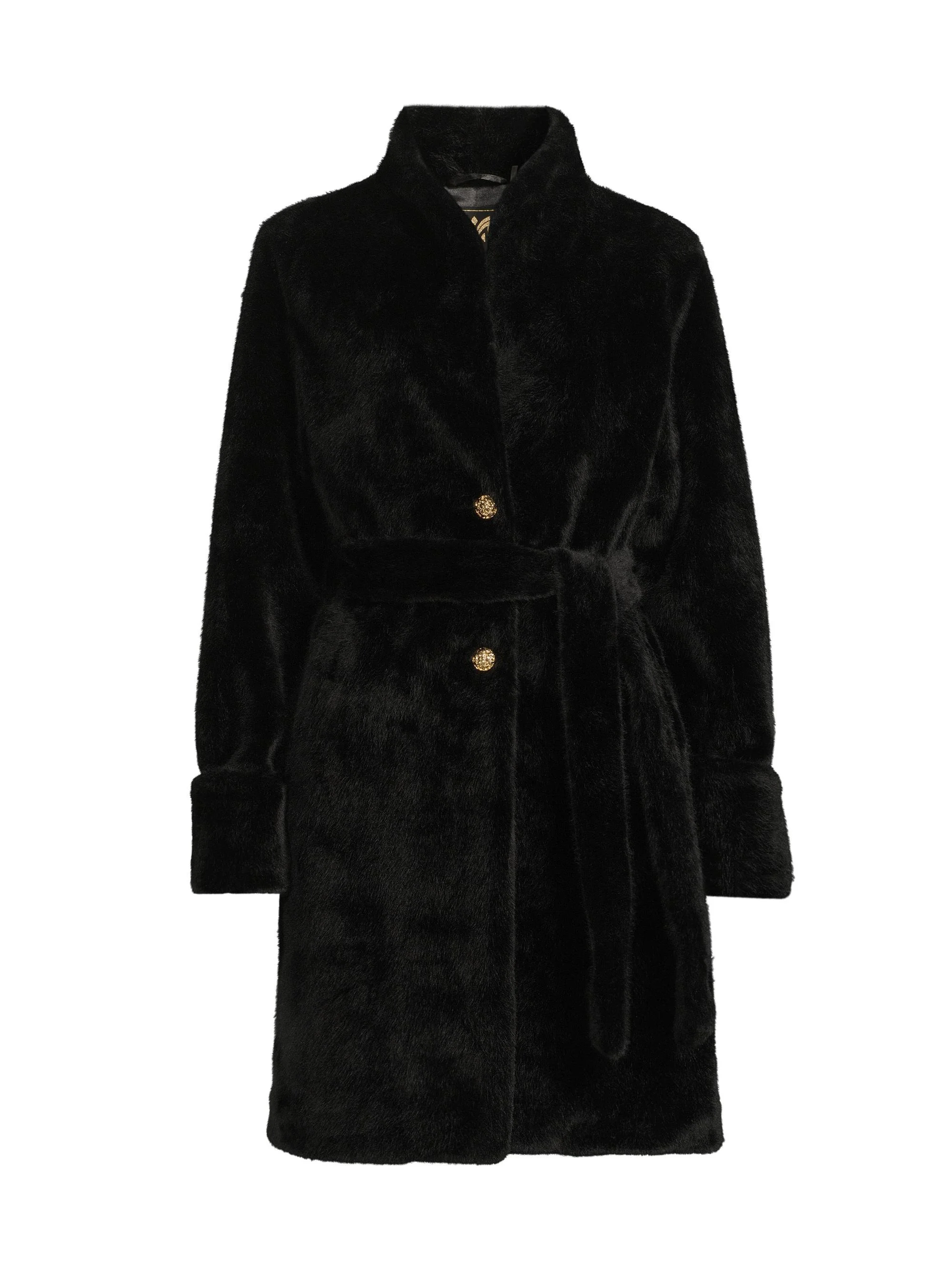 Women's Faux Mink Wrap Coat - Black - 1