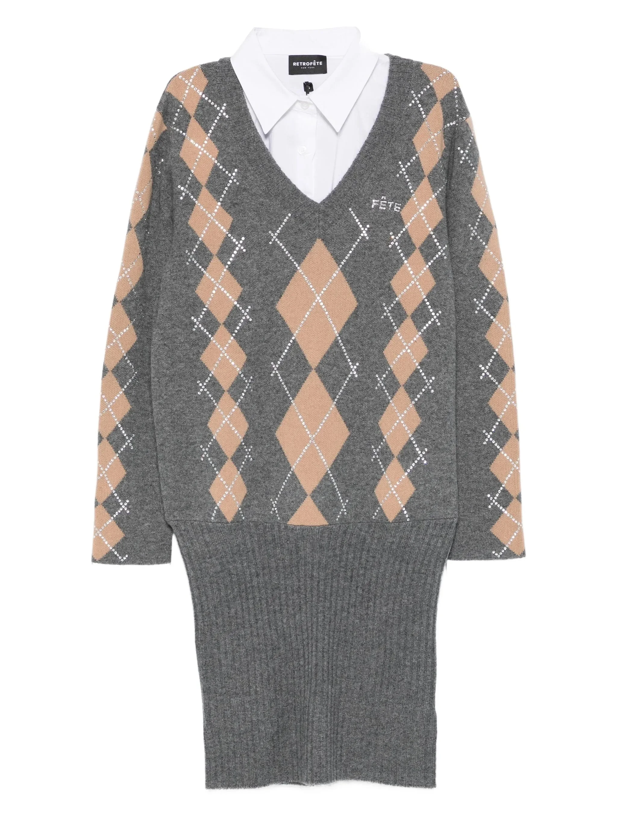 Ornella argyle-pattern embellished mini dress - 1