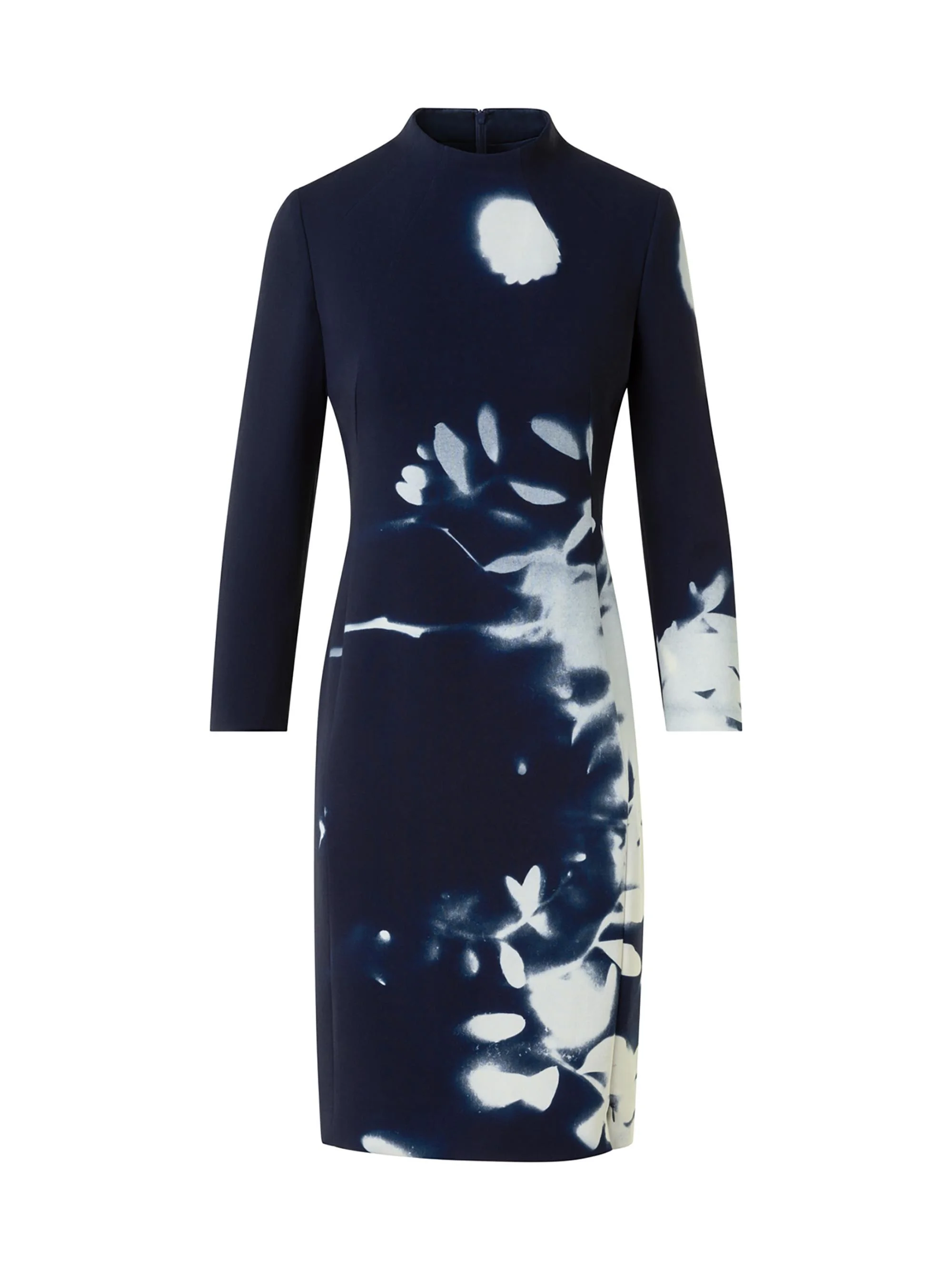 Women's Wildflower Print Wool Sheath Dress - Navy Ecru - 1