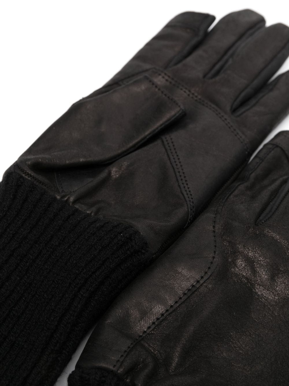 ribbed leather gloves - 2
