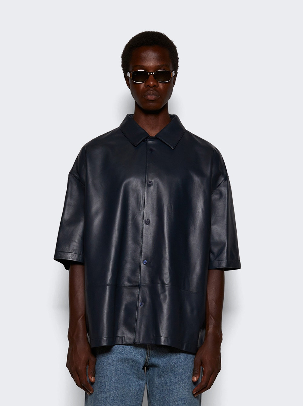 Nappa Lambskin Short Sleeve Shirt Dark Navy - 3