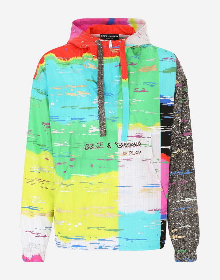 Nylon hoodie with multi-colored glitch print - 3