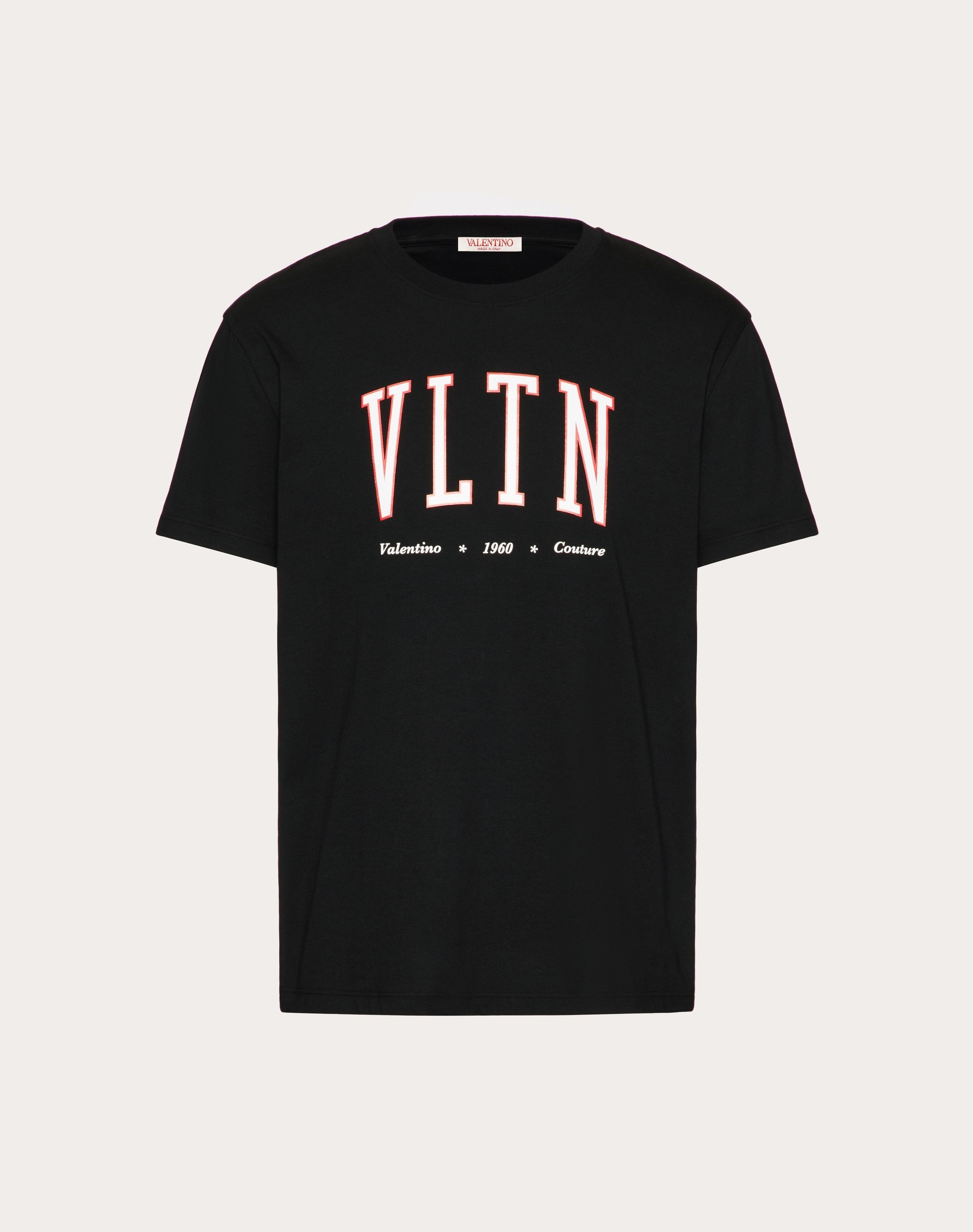 COTTON CREWNECK T-SHIRT WITH VLTN PRINT - 1