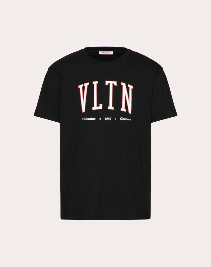 COTTON CREWNECK T-SHIRT WITH VLTN PRINT 1