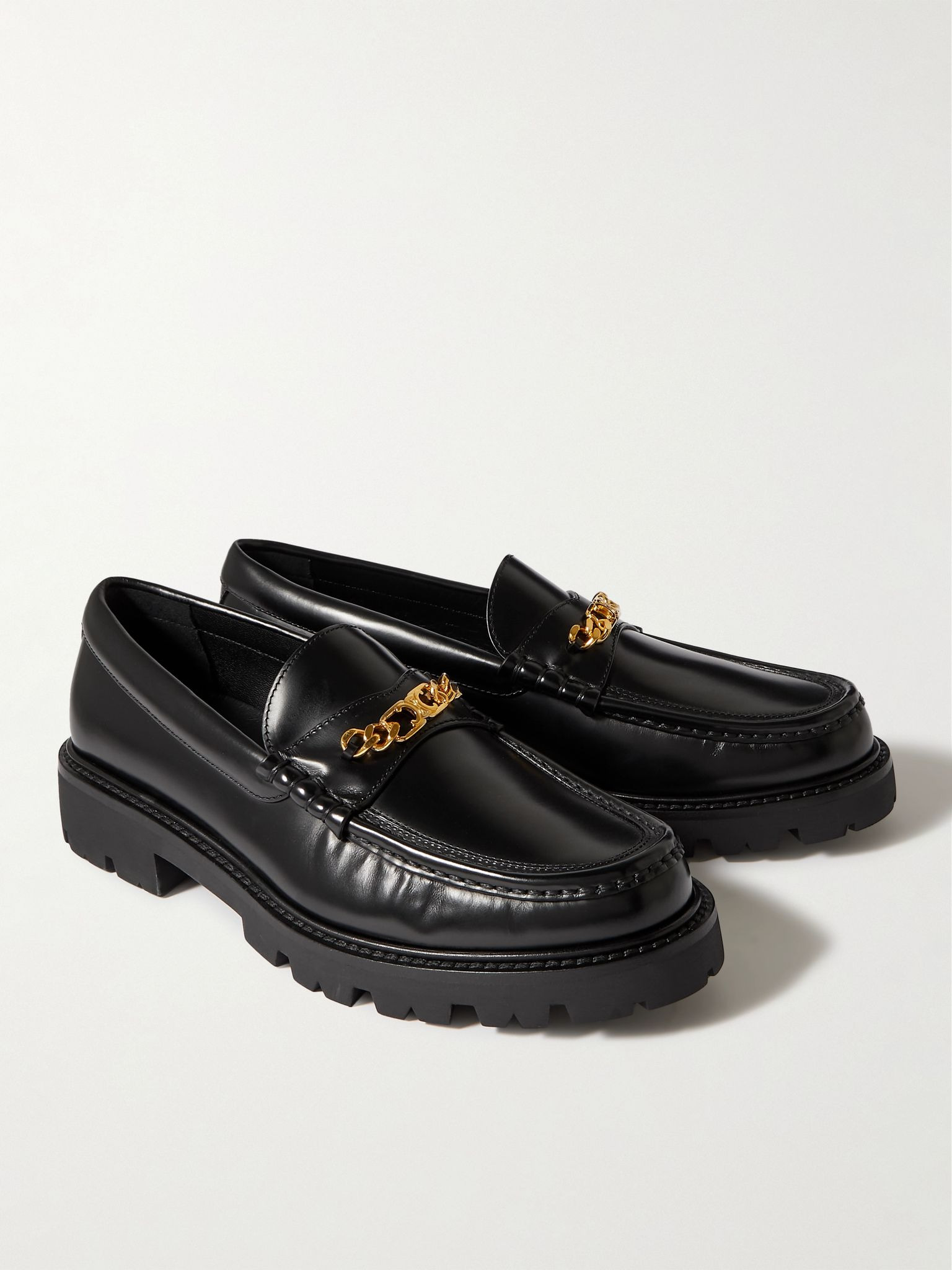 Triomphe Embellished Leather Loafers Black - 3
