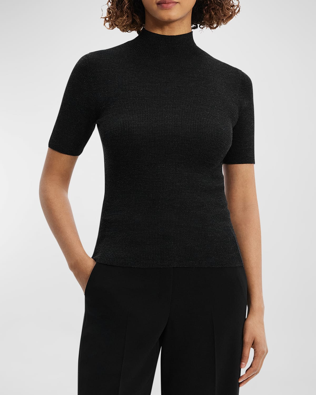 Leenda Regal Merino Wool Short-Sleeve Mock-Neck Top - 3