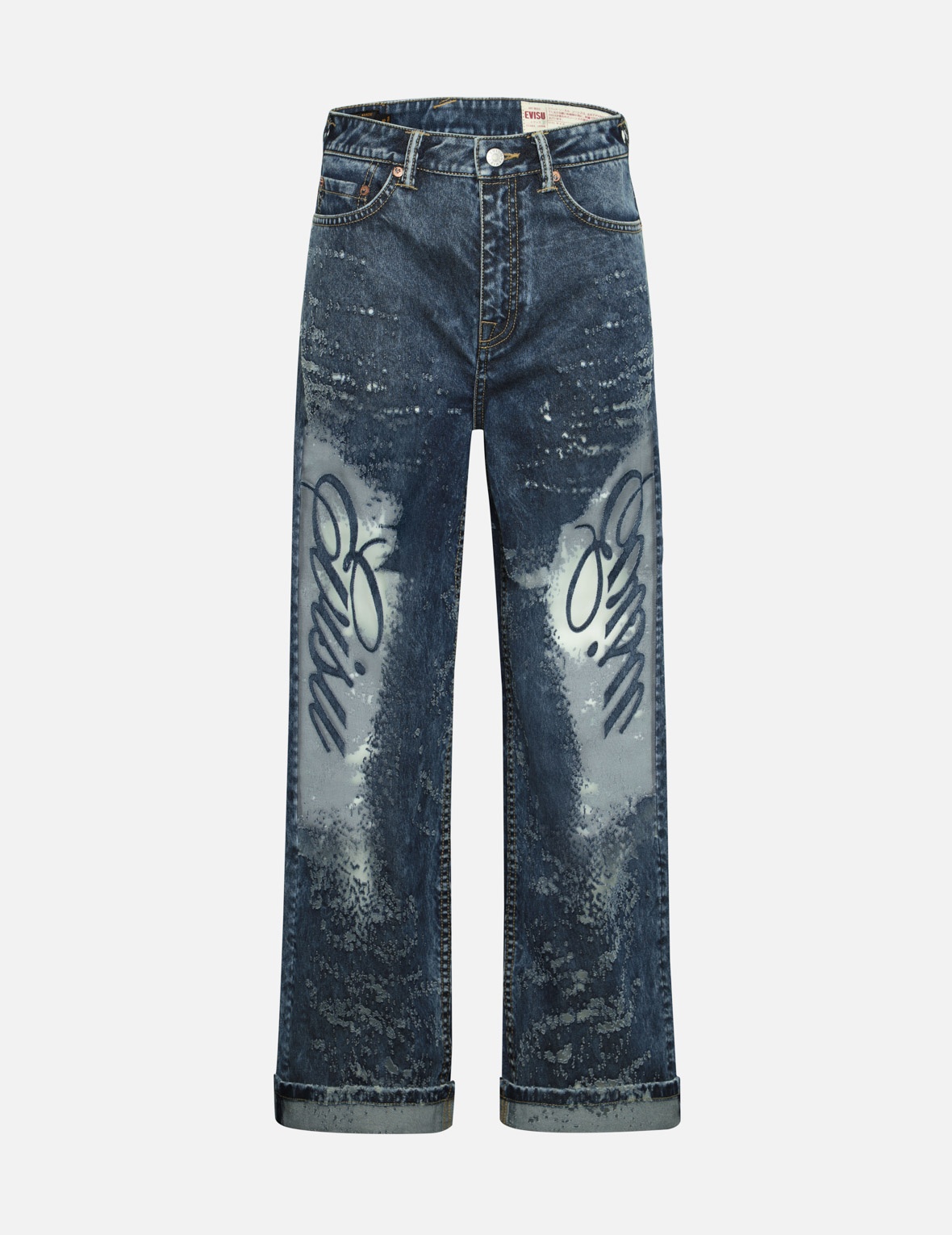 SEAGULL EMBROIDERY AND LASER-BURNED WIDE-LEG JEANS - 1