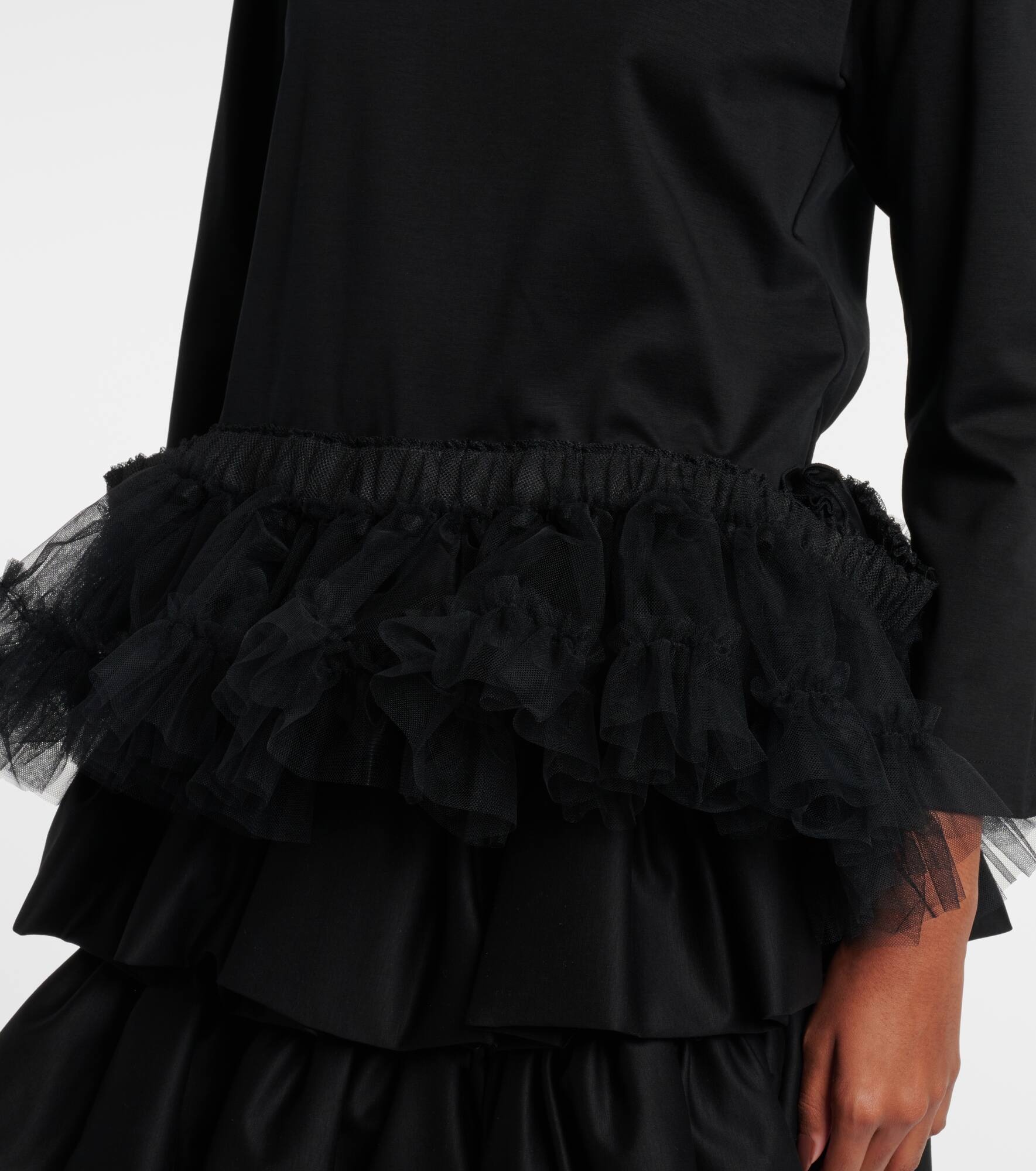 Tulle-trimmed cotton jersey top - 5