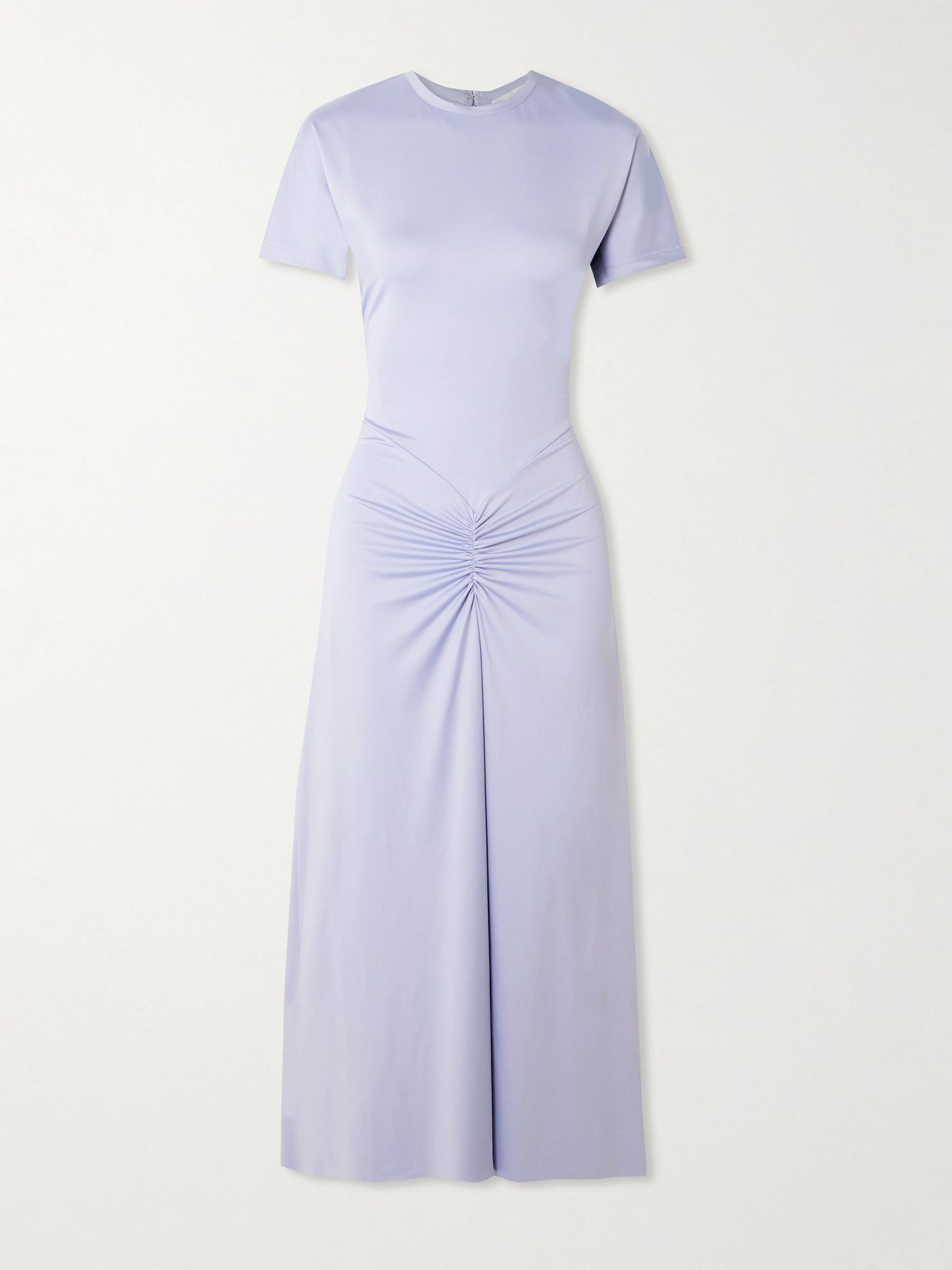 Gathered satin-jersey midi dress Light blue - 1