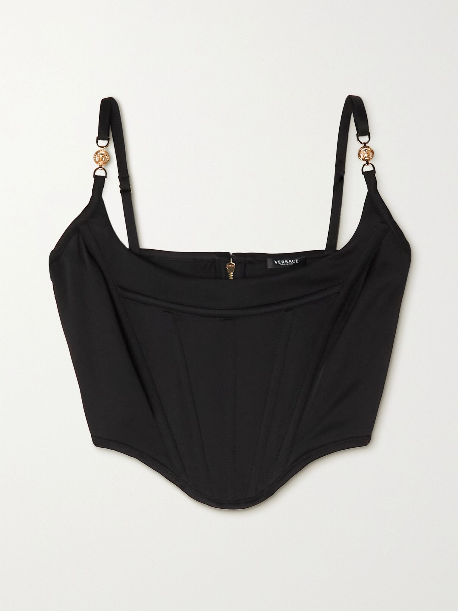 Icons cropped embellished satin bustier top Black - 1