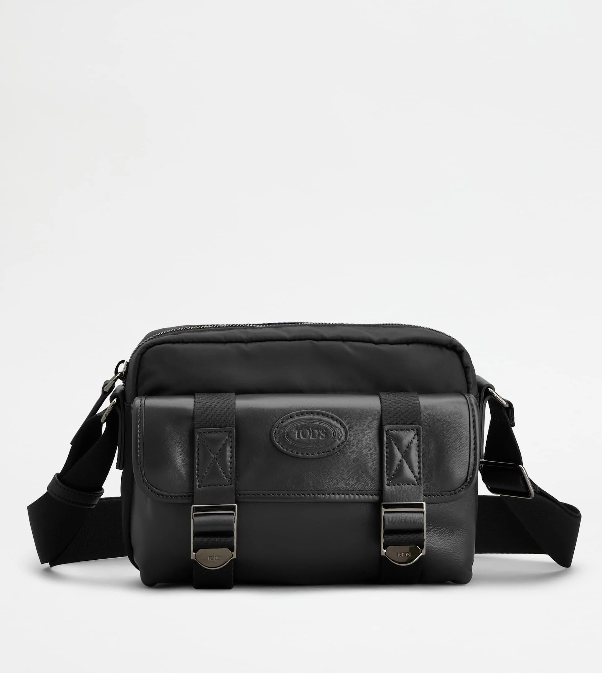 MESSENGER BAG IN FABRIC AND LEATHER MINI - BLACK - 1