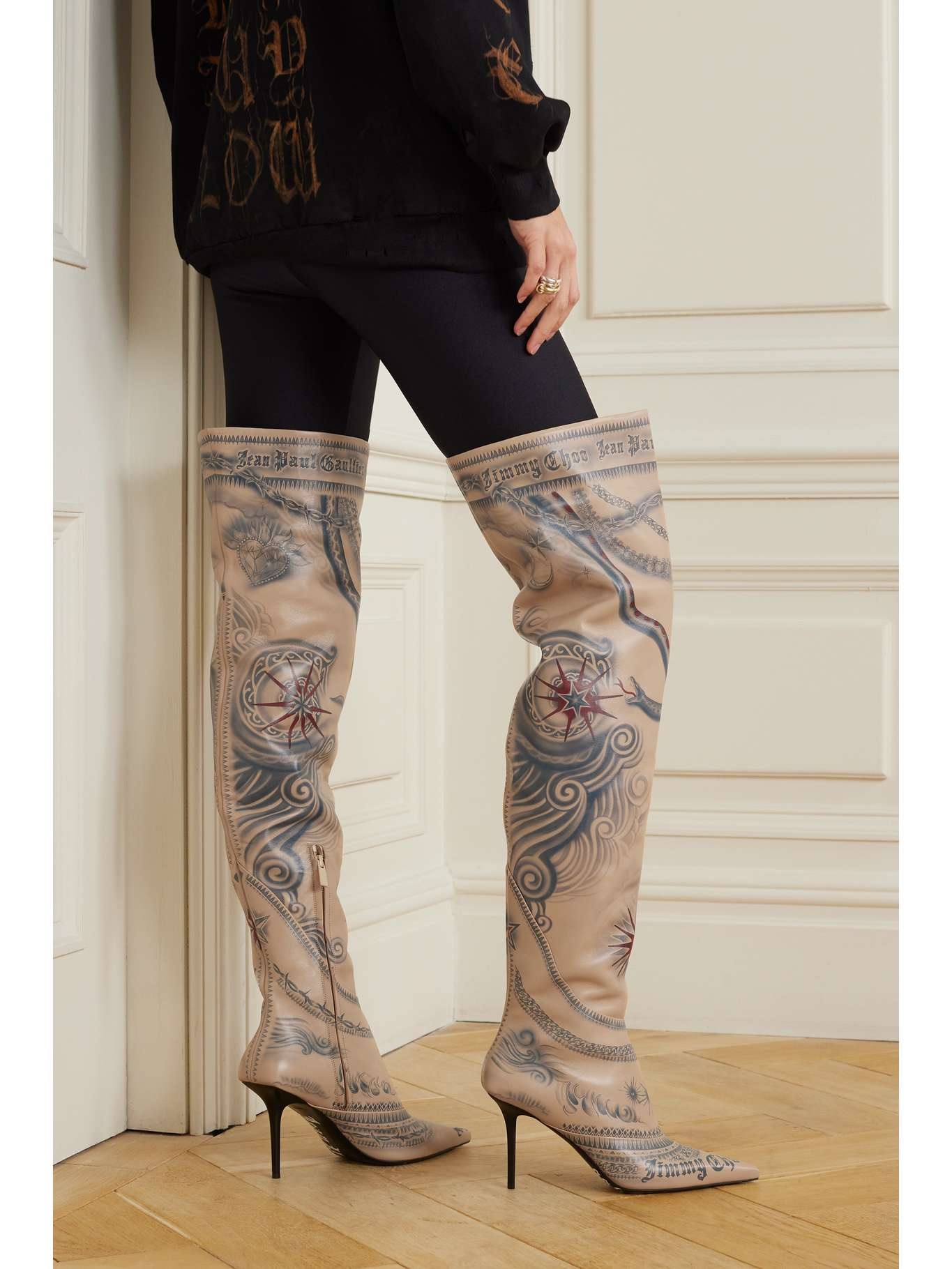 + Jean Paul Gaultier 90 printed leather knee boots - 2