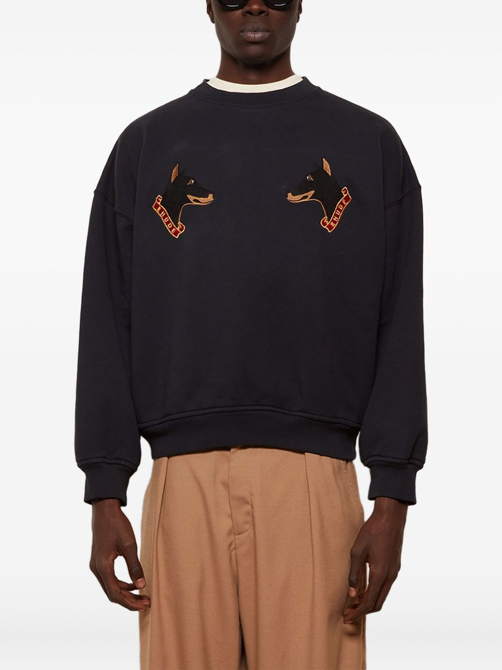 dog-embroidered crew-neck sweatshirt - 3