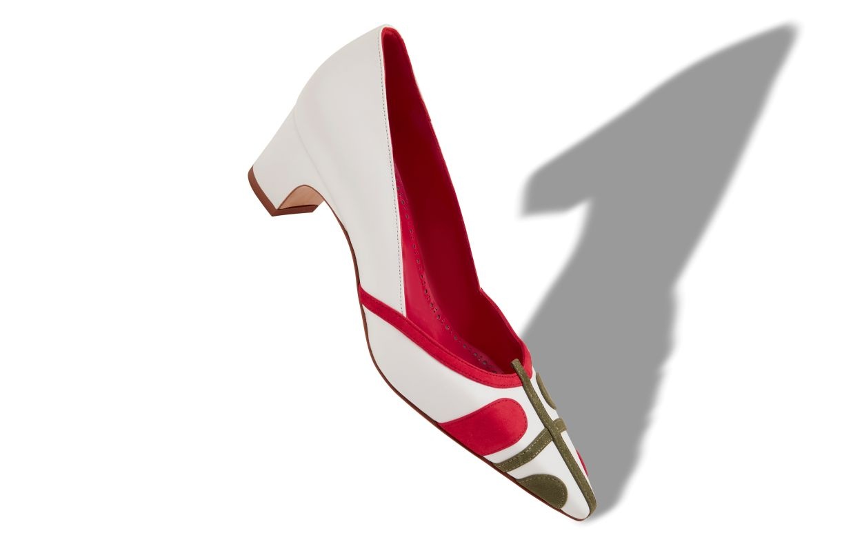 White, Red and Green Nappa Leather Pumps - 2