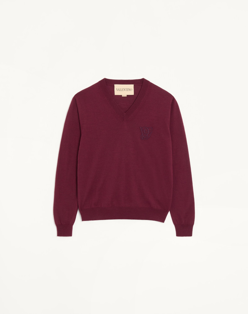 VALENTINO V-NECK SWEATER IN WOOL WITH VG EMBROIDERY 1