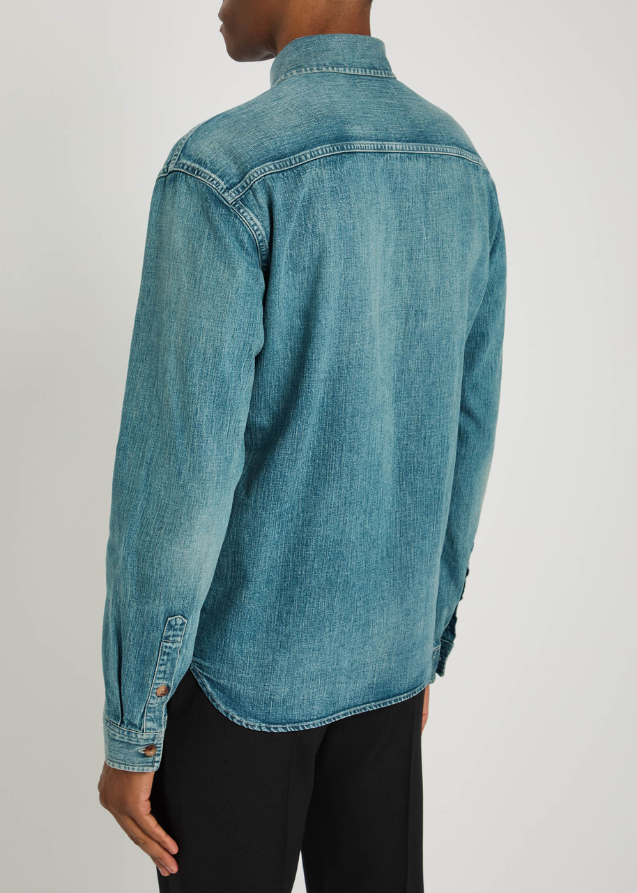 Saint Laurent Logo-embroidered Faded Denim Shirt - 3