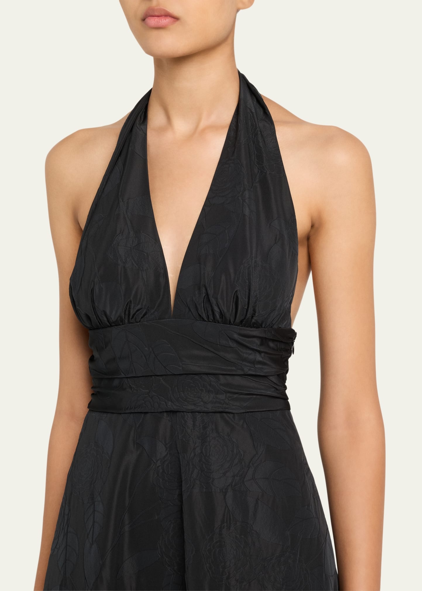 Marylin Camelia Embossed Cotton Midi Halter Dress - 5