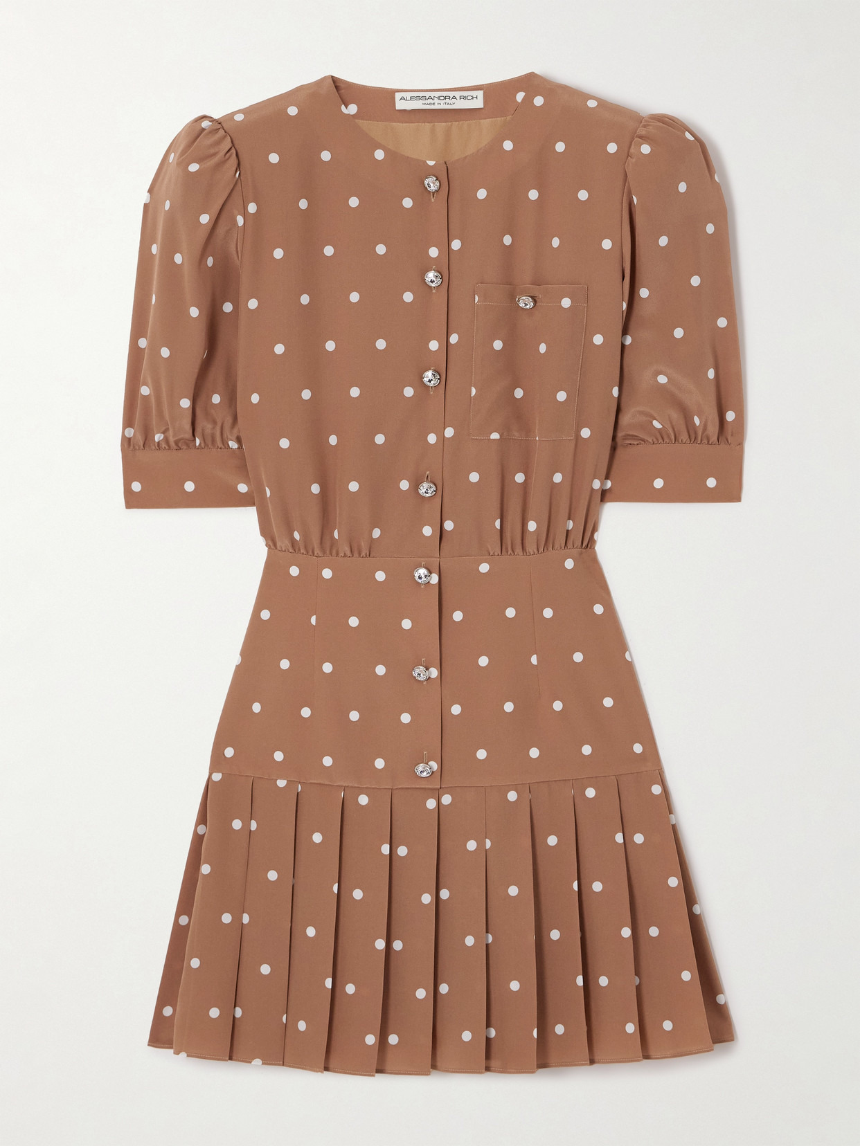 Crystal-embellished Pleated Wool-blend Crepe Mini Dress - 1