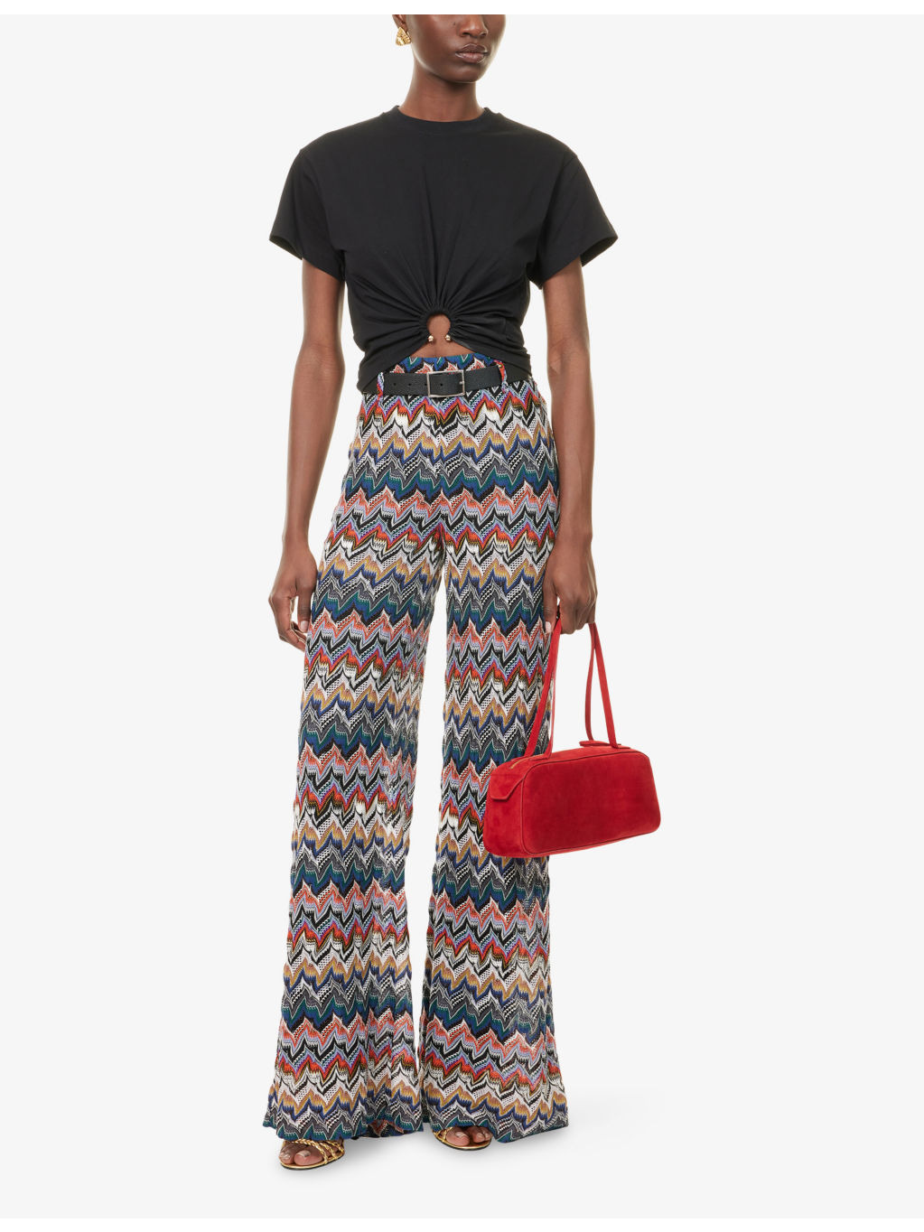 Chevron Metallic-Knit Wide-Leg Trousers - 2