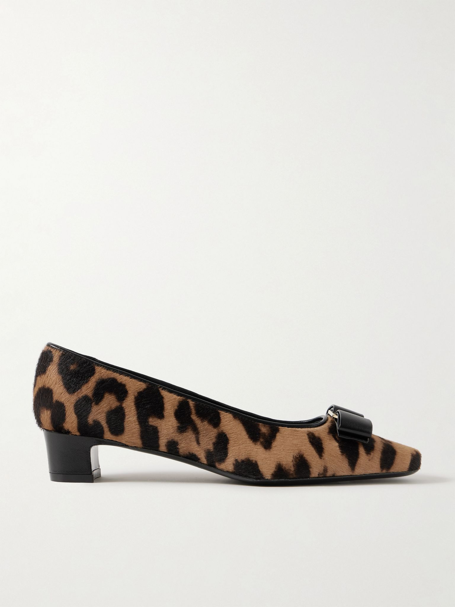 Rirri bow-detailed leather-trimmed leopard-print calf hair pumps Leopard print - 1