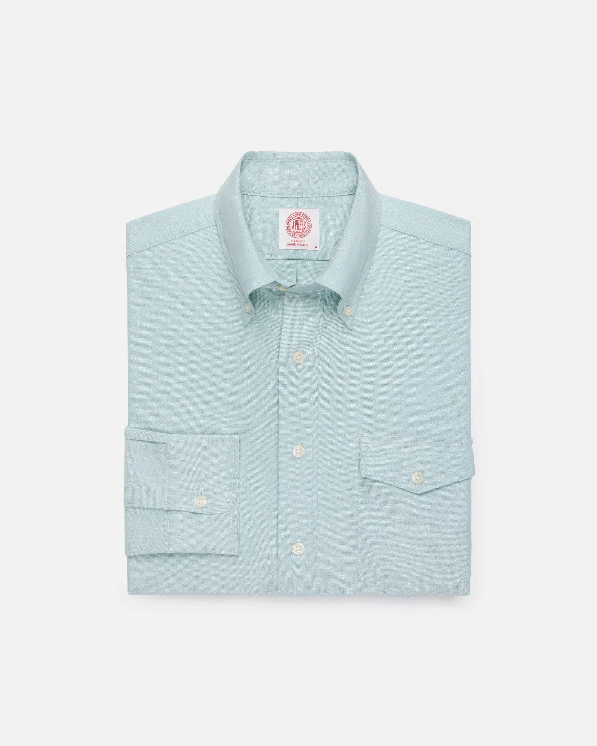 MADE-IN-USA FLAP POCKET GREEN OXFORD CLOTH BUTTON DOWN SPORTSHIRT - CLASSIC FIT - 1