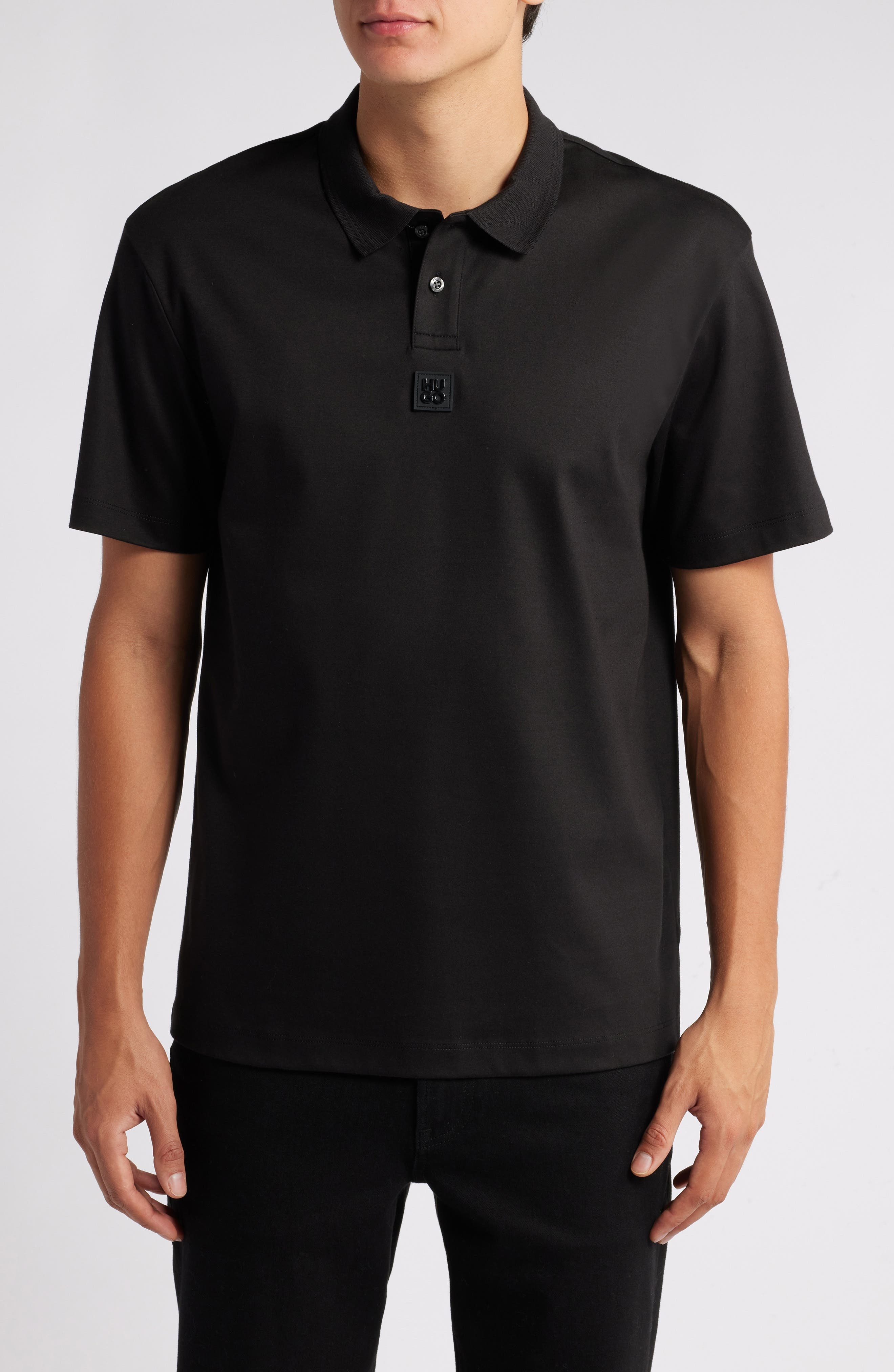 HUGO Deabono Solid Black Cotton Polo at Nordstrom - 1
