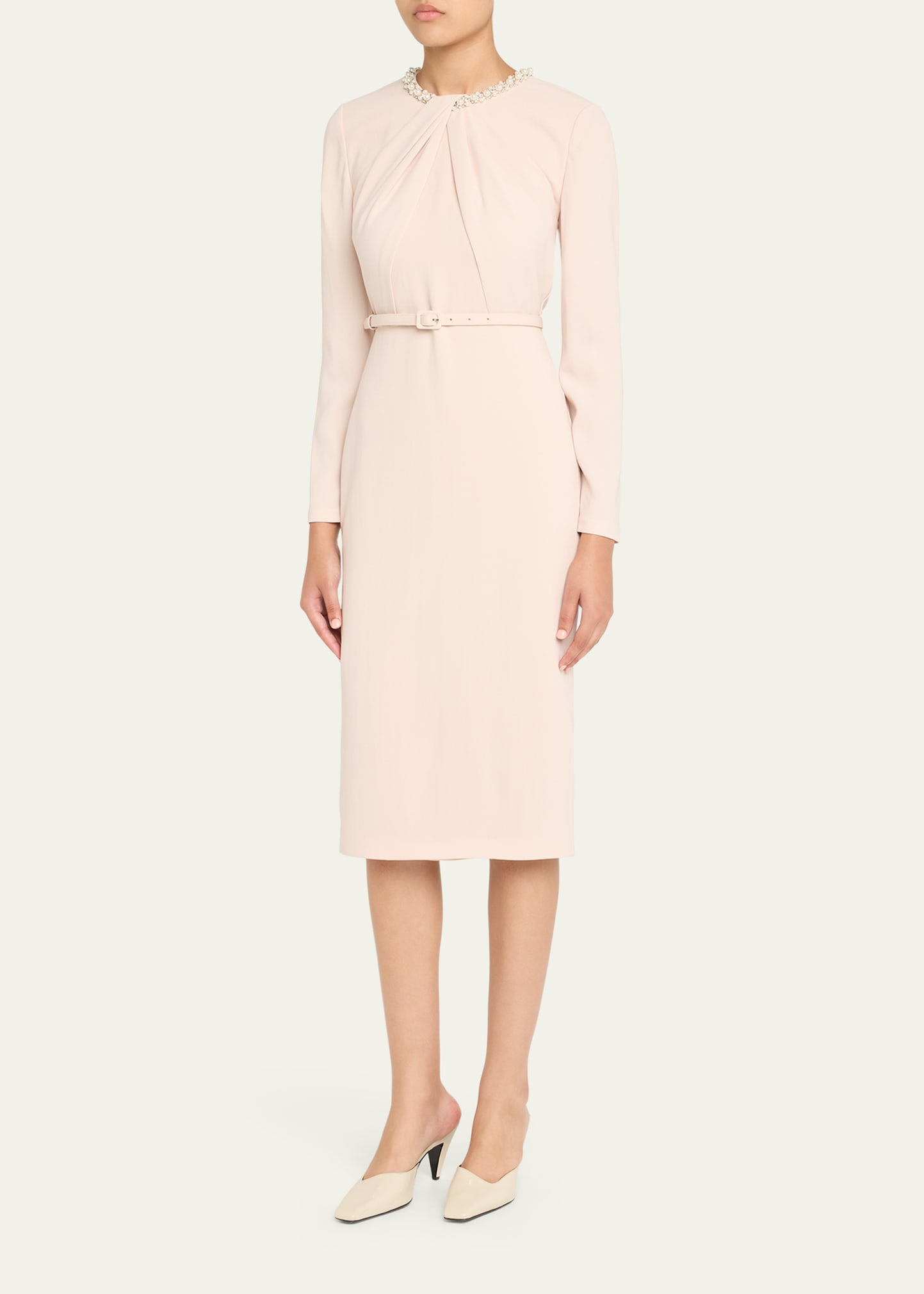 Beaded Twist Long-Sleeve Light Cady Midi Dress - 4
