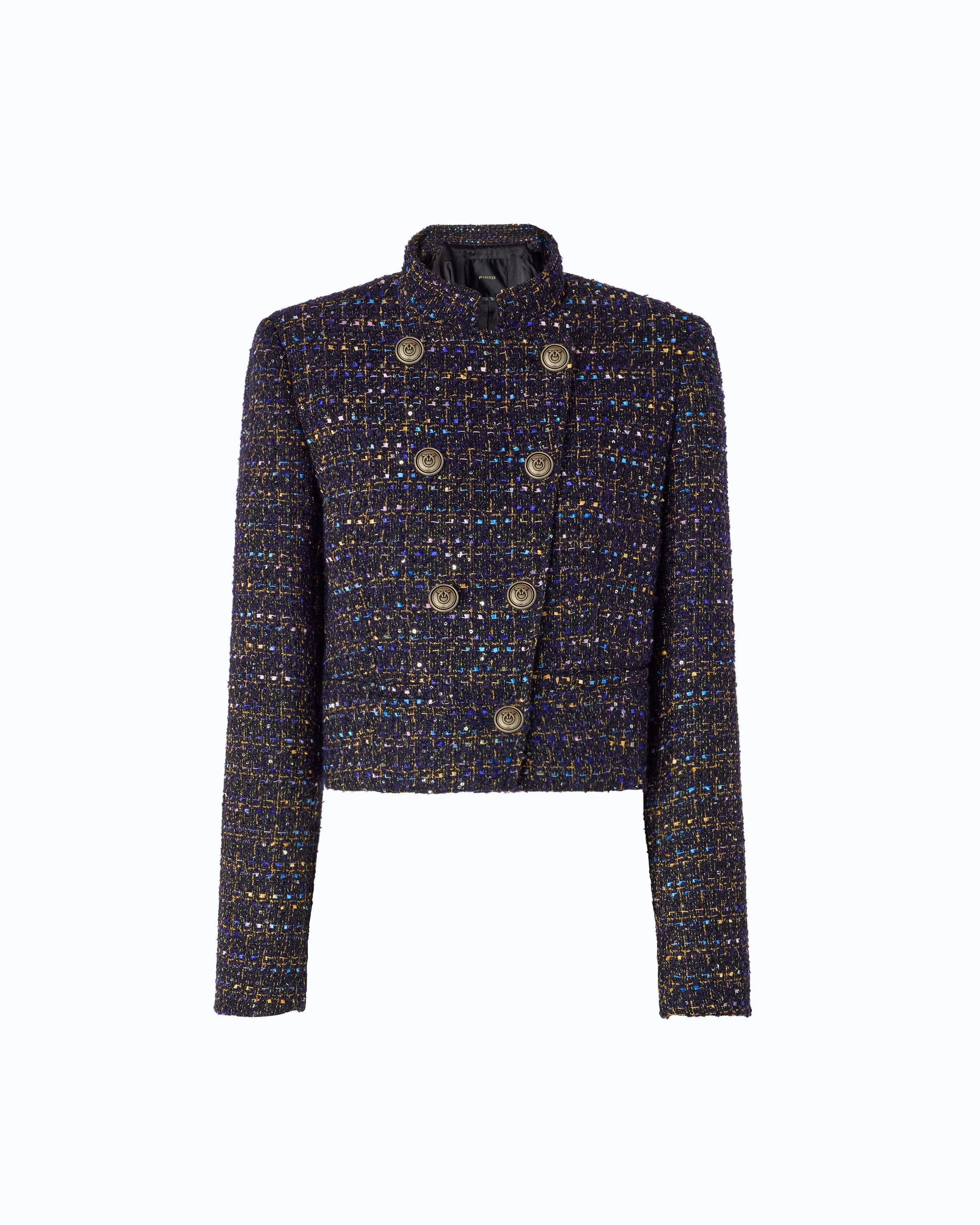 CROPPED BOUCLÉ TWEED JACKET WITH METAL BUTTONS - 1