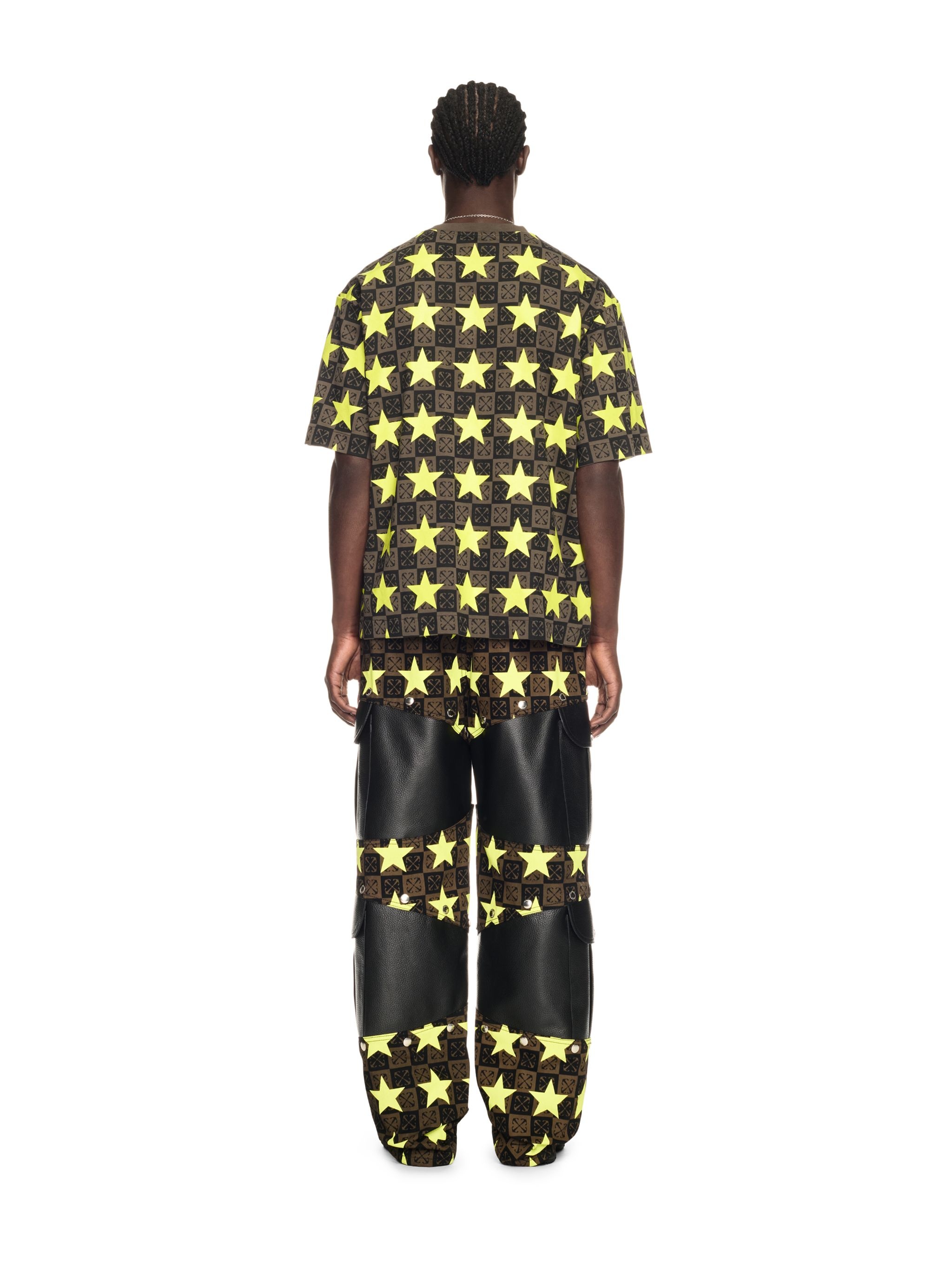 Stars All Over Denim Leather Samurai Pants - 4