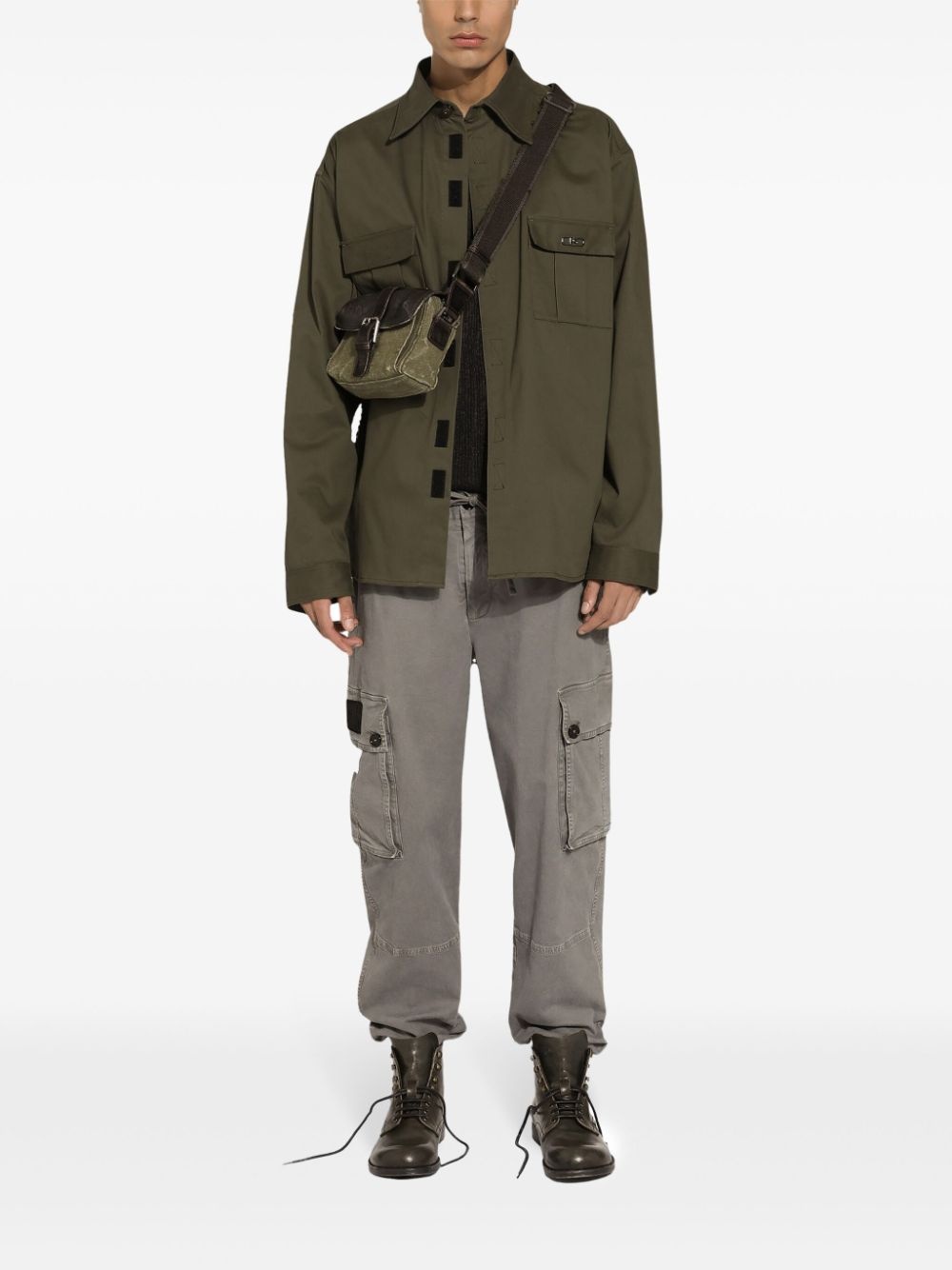 logo-patch cotton cargo trousers - 2