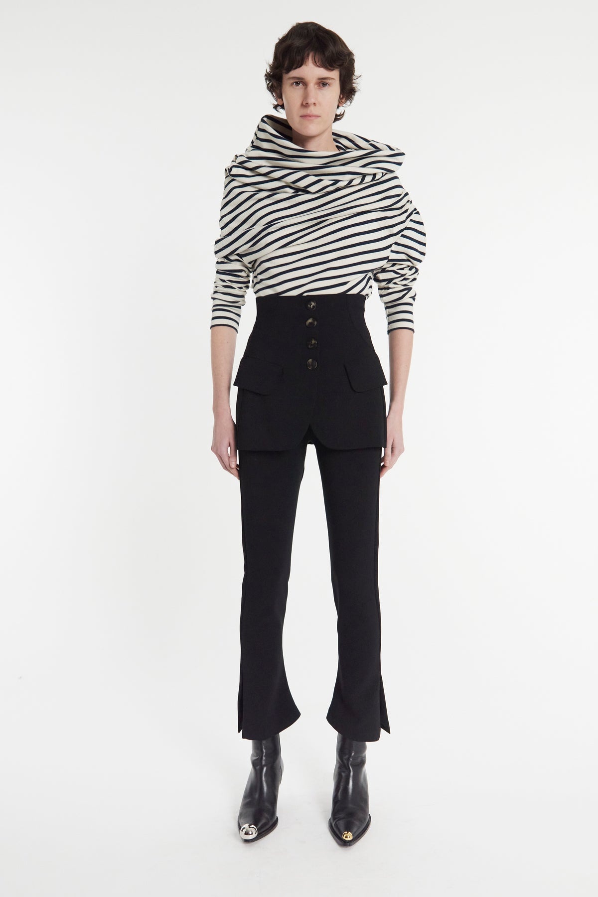 JERSEY COWL NECK DRAPED TOP STRIPE - 10