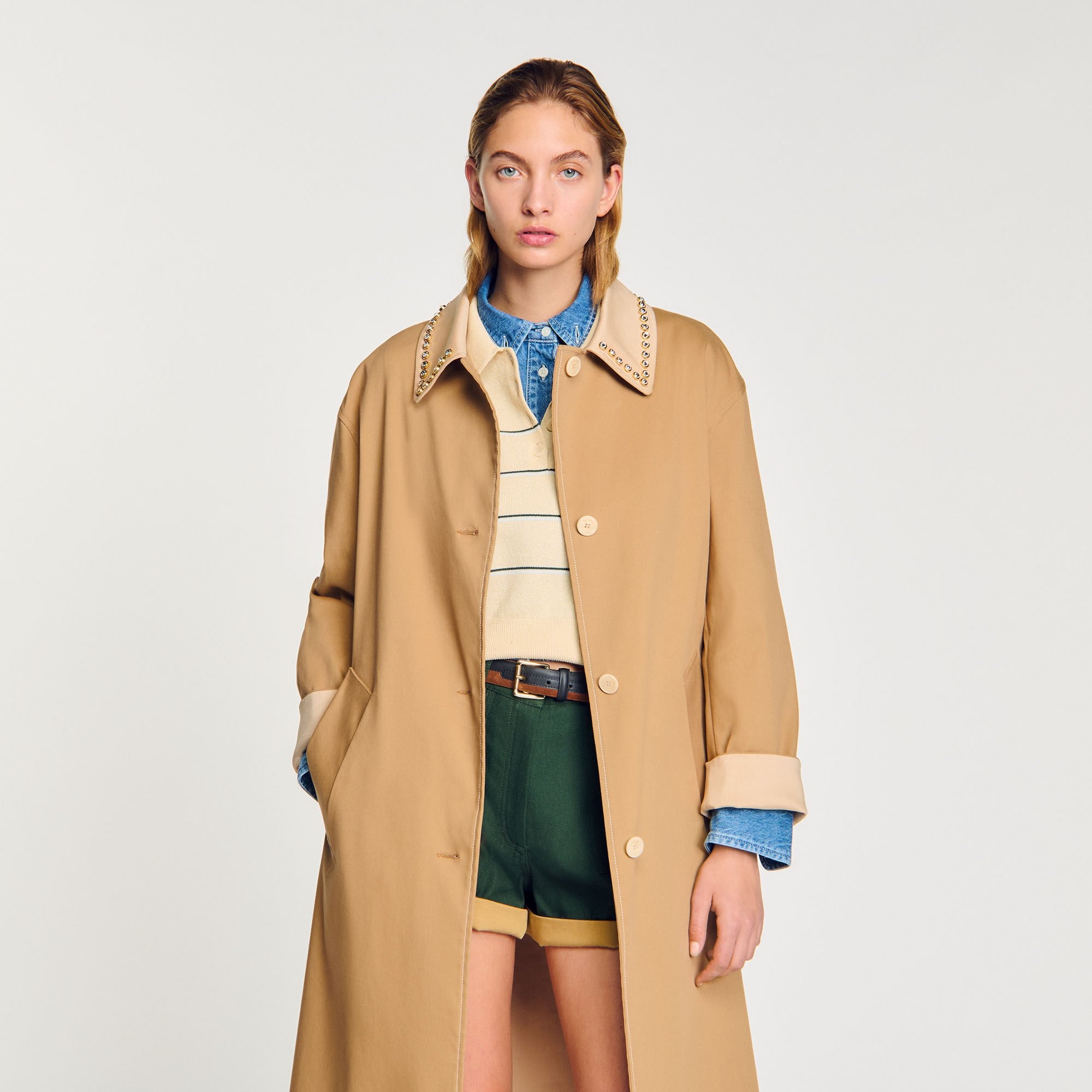 TRENCH COAT WITH RHINESTONE COLLAR - 4