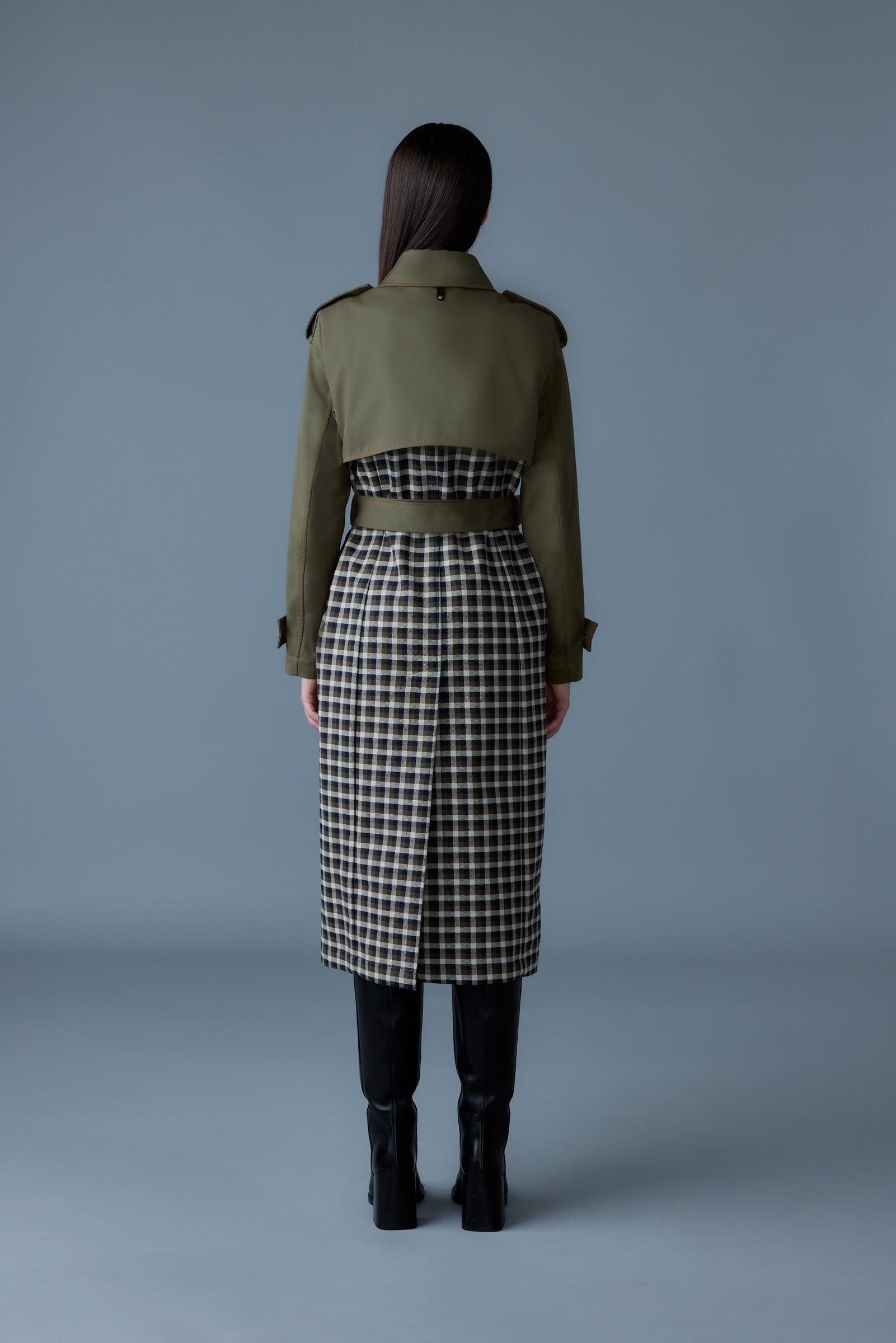 AKILI-PL Single-breasted plaid trench coat - 4