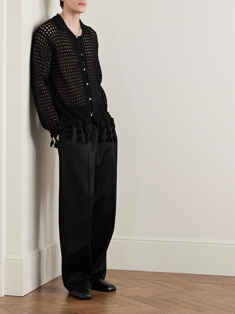 BODE Blossom Tasselled Crocheted Pima Cotton Shirt Black outlook