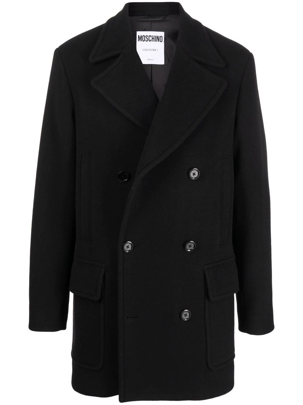 logo-plaque wool coat - 1