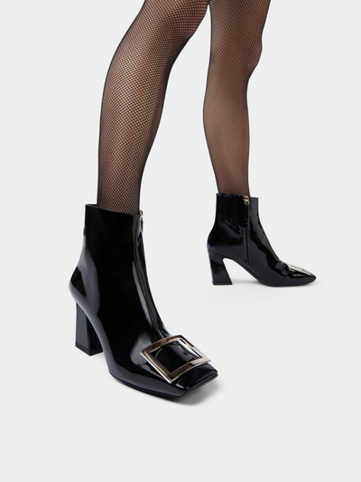 Roger Vivier Viv' Square Metal Buckle Ankle Boots in Patent Leather outlook