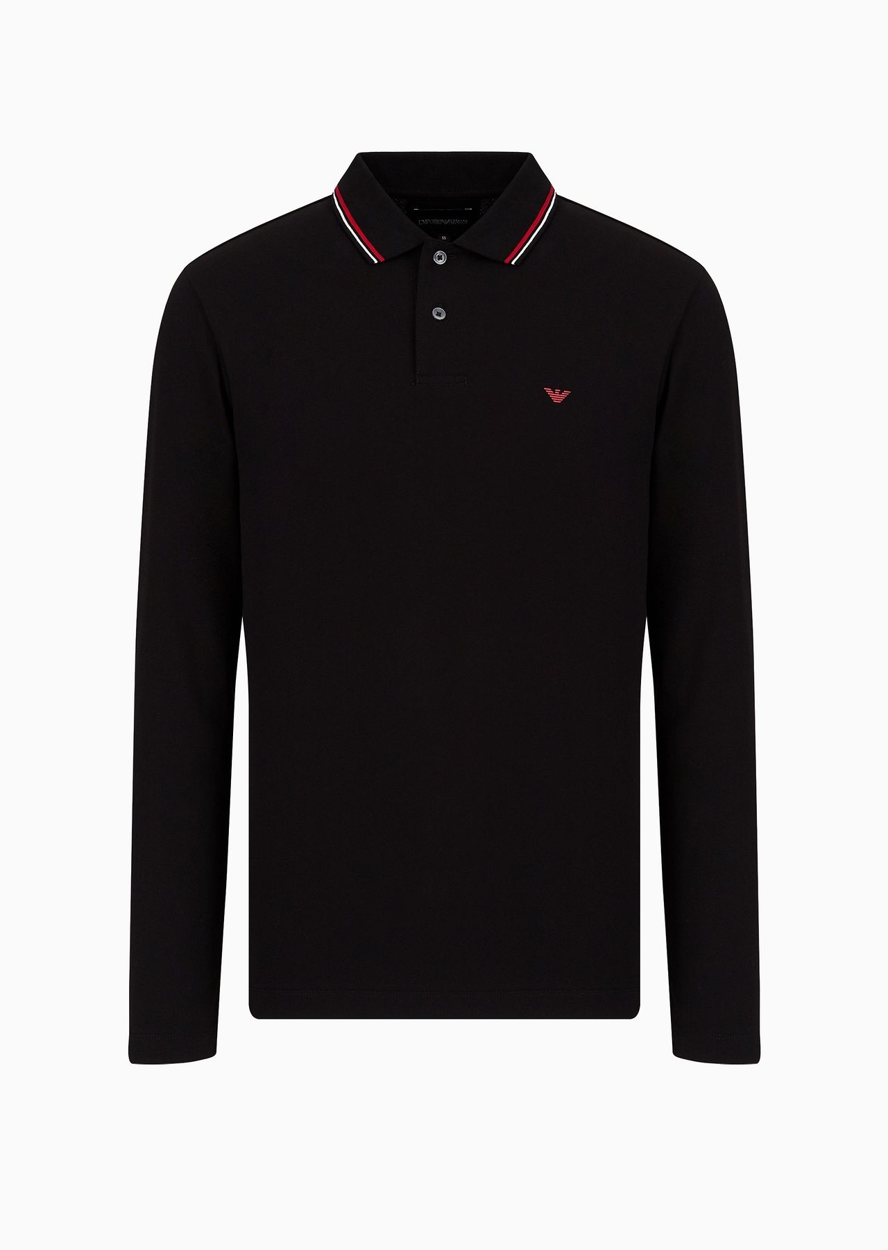 Long-sleeved stretch piqué polo shirt with micro eagle embroidery - 1