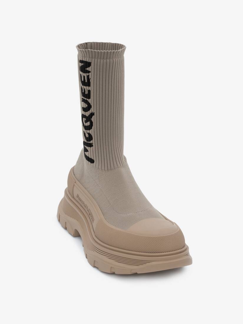 Mcqueen Graffiti Knit Tread Slick Boot in Beige - 2