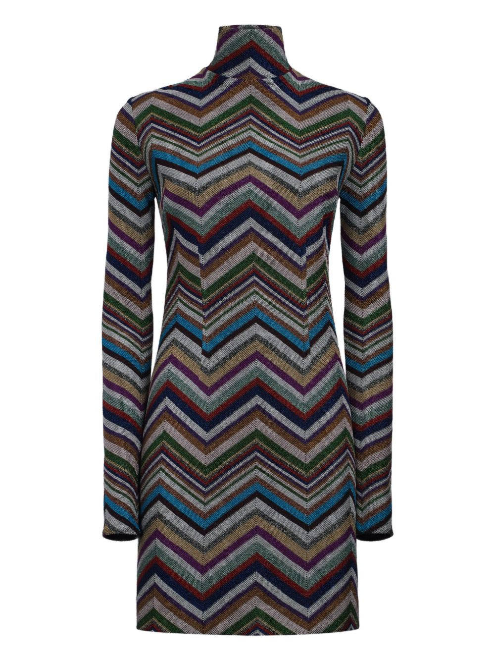 chevron-pattern turtleneck dress - 1