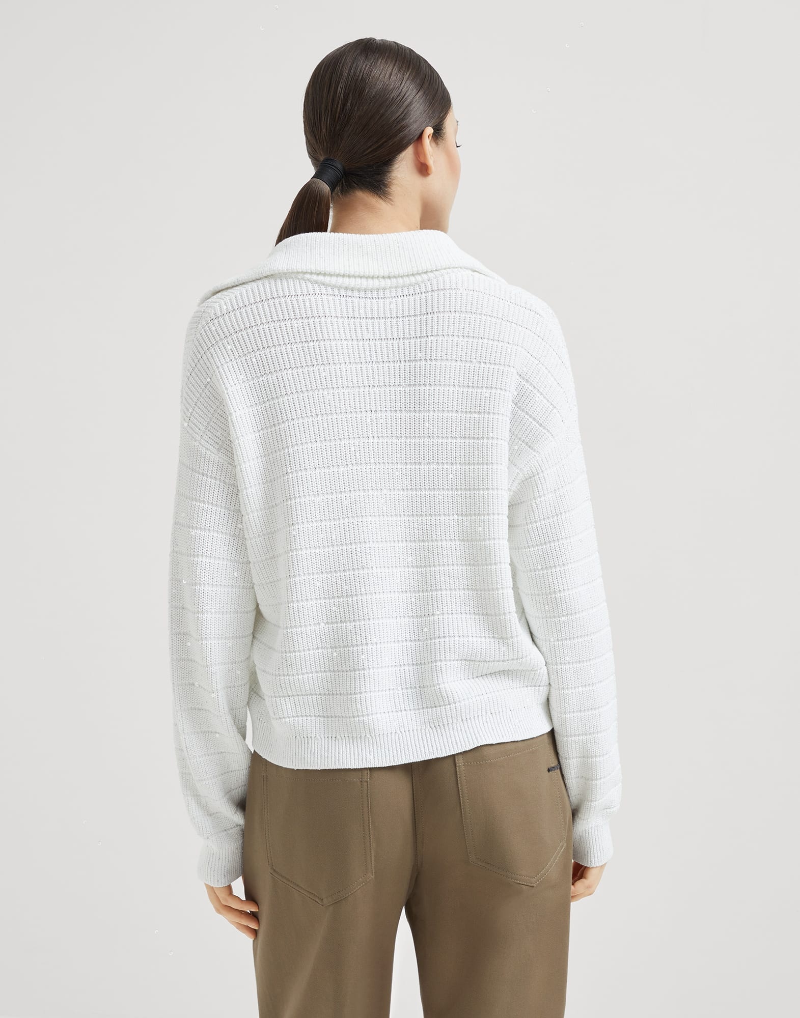 Textured half English rib knit polo shirt in cotton Diamond yarn - 2