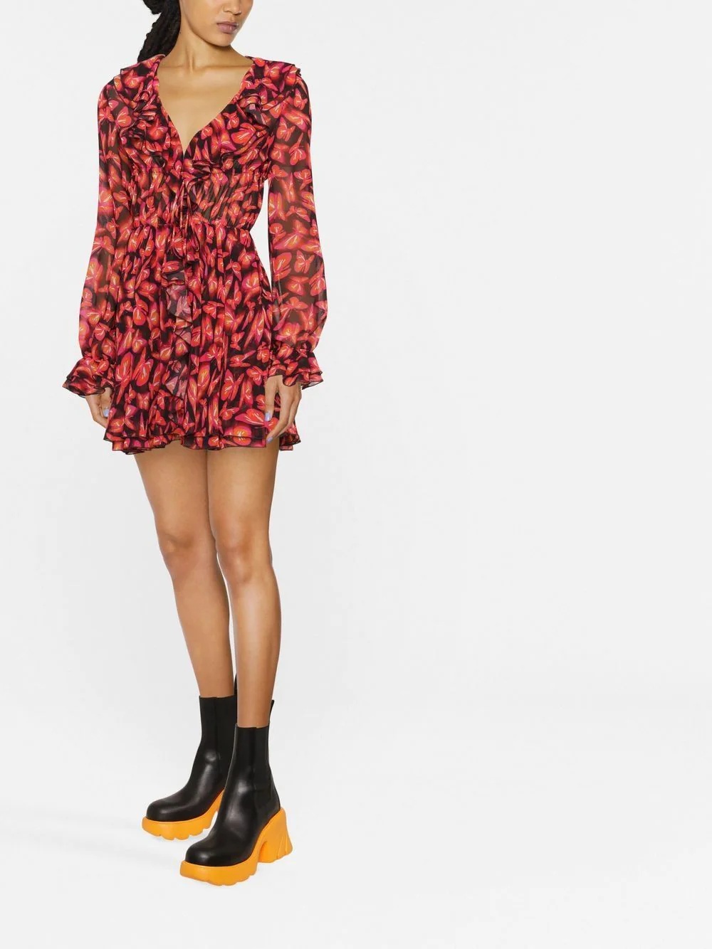 butterfly pattern mini dress - 2