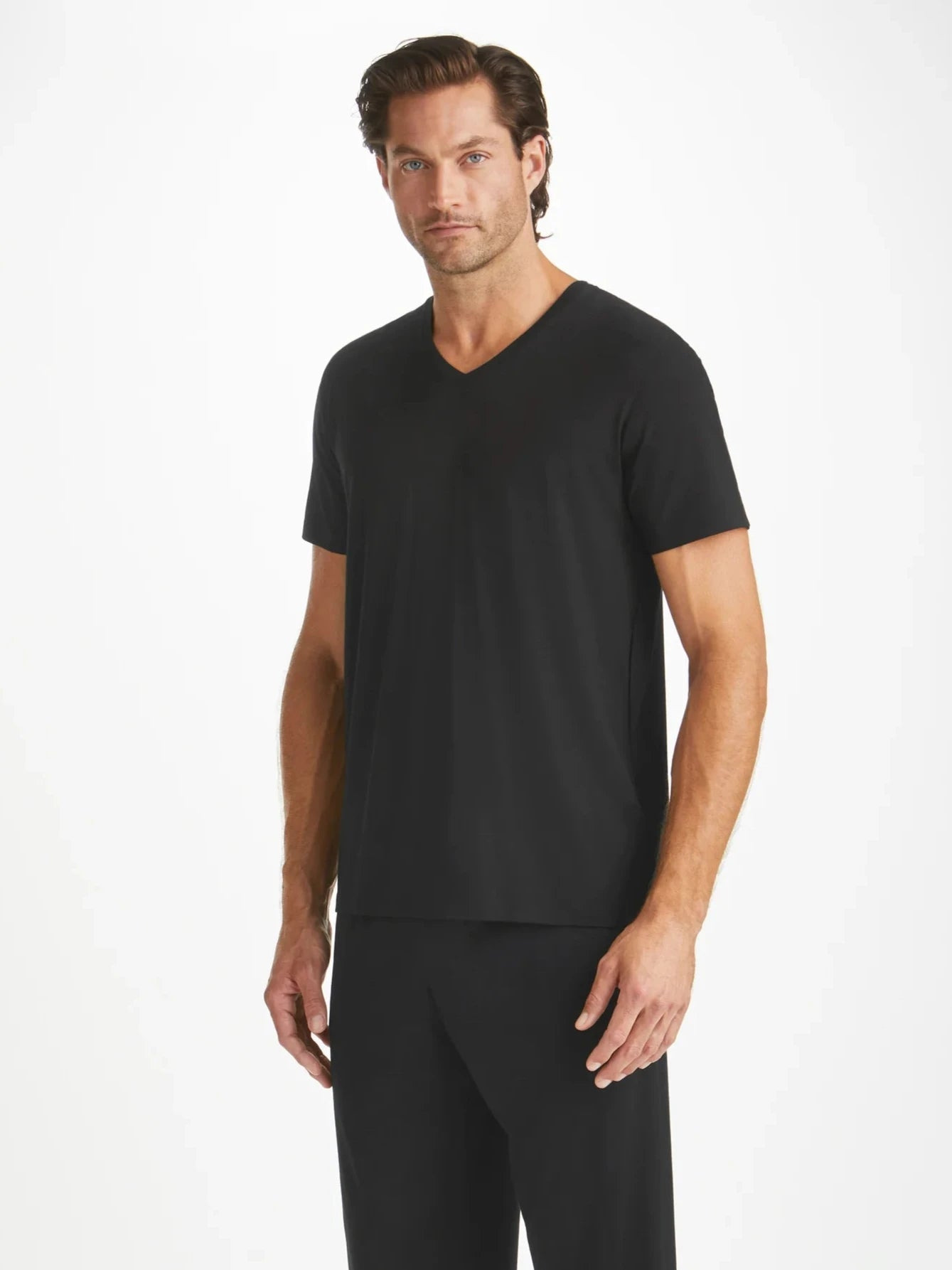 Men's V-Neck T-Shirt Basel Micro Modal Stretch Black - 9
