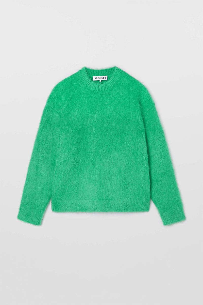 HAIRY KNIT ROUND NECK SWEATER / bright green 1