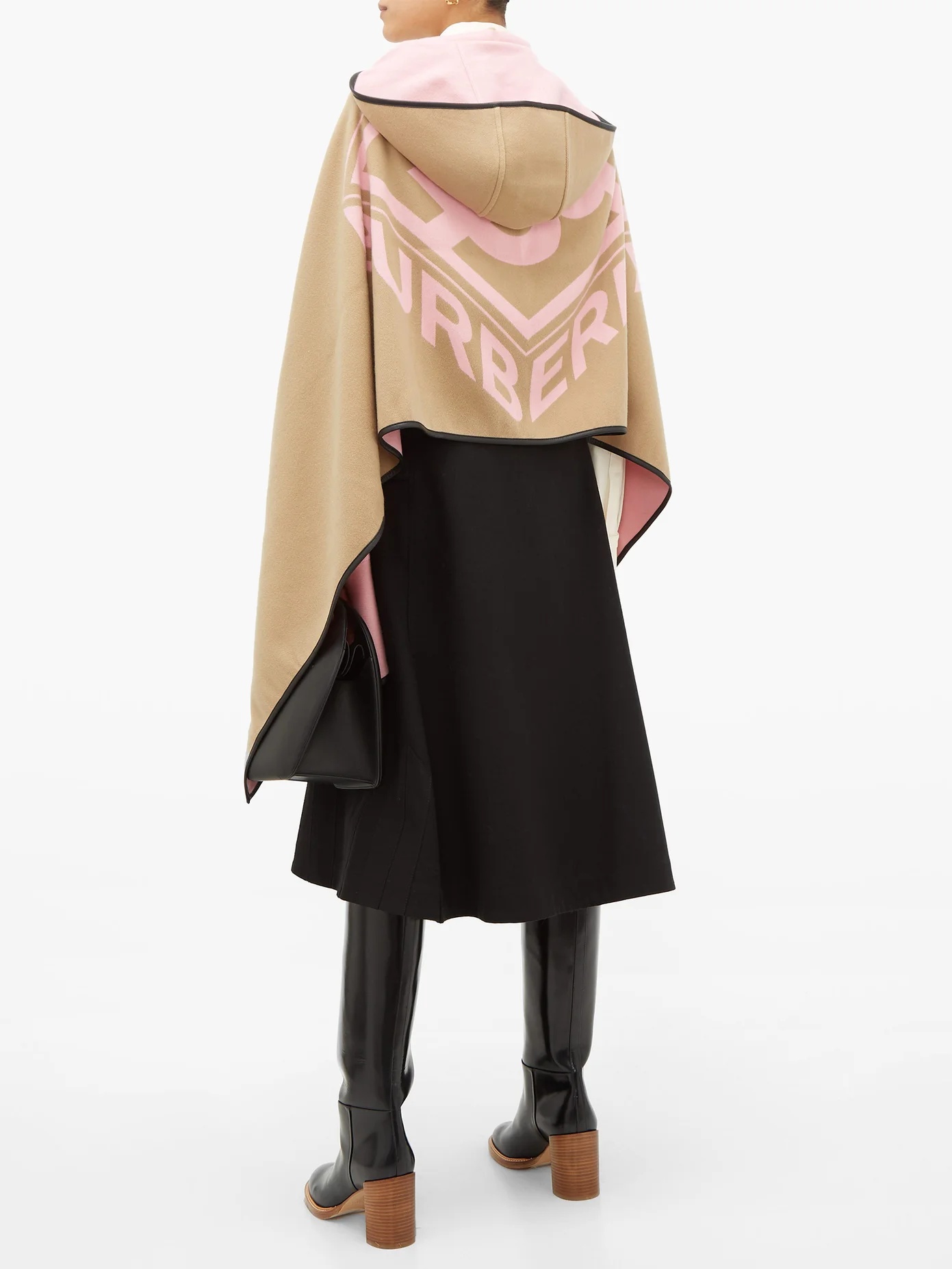 Logo-jacquard wool-blend hooded poncho - 2