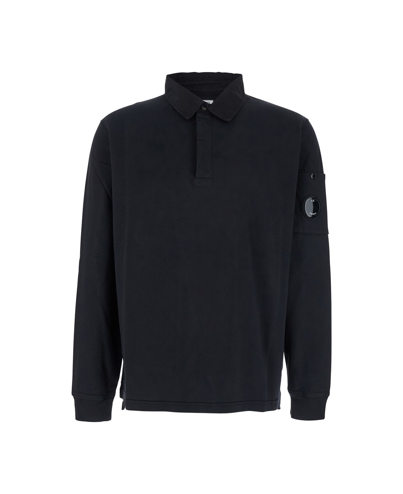 Black Sweatshirt With Polo Shirt Style Collar And Logo Plaque On The Sleeve In Cotton Man - 1