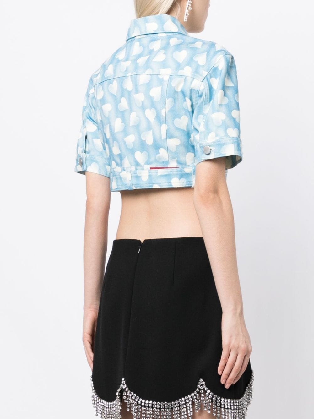 heart-print cropped denim jacket - 4
